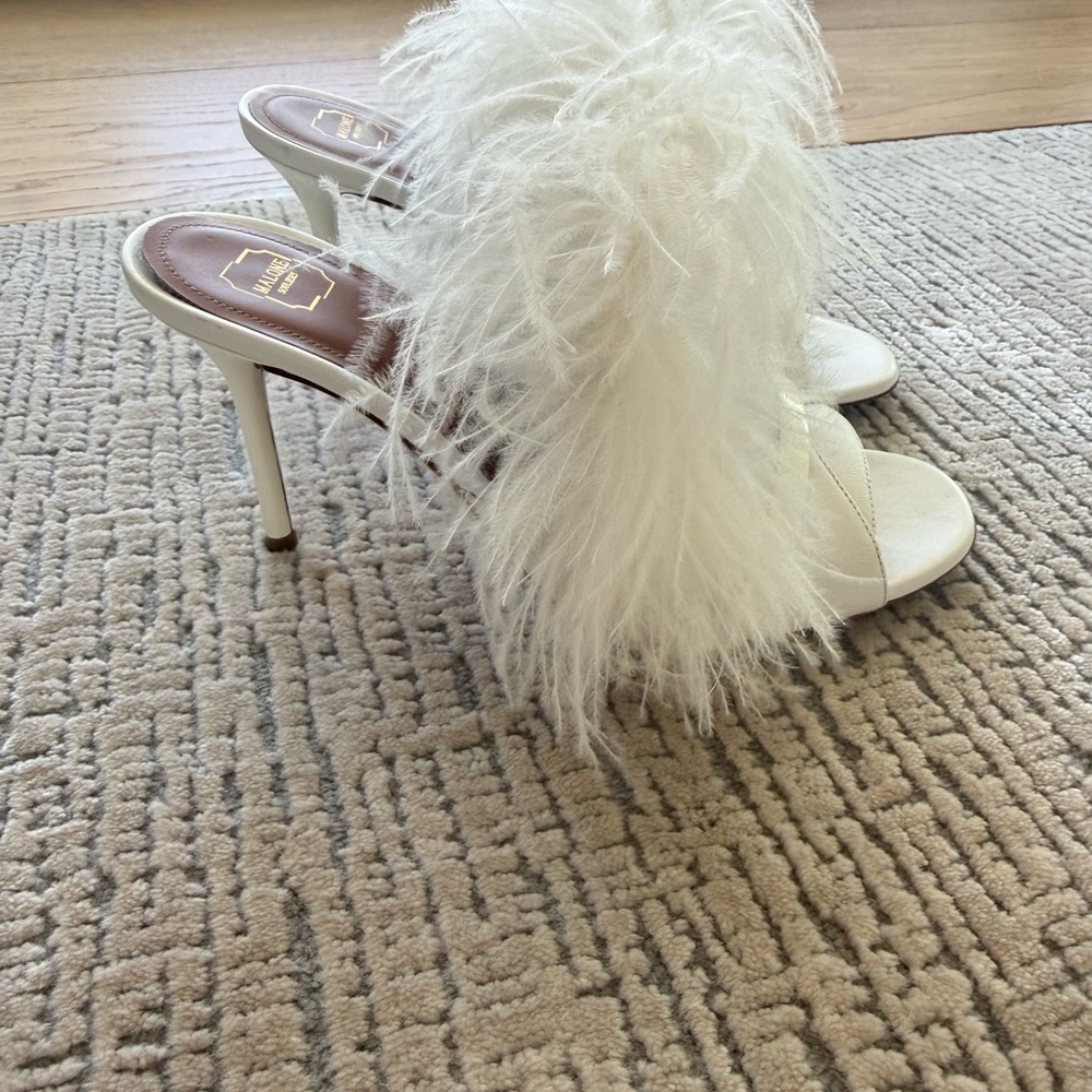 Malone Souliers White Feather-Trim High Heel Mules - Picture 2 of 4